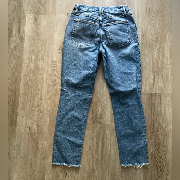 good american the weekender blue high rise distressed raw hem jeans size 25 - Picture 3 of 5